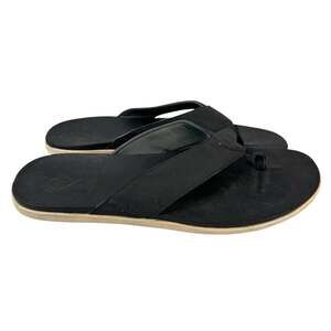OluKai Holona Black Leather Flip Flop Sandals Mens 12 EU45 Beach Comfort Slides